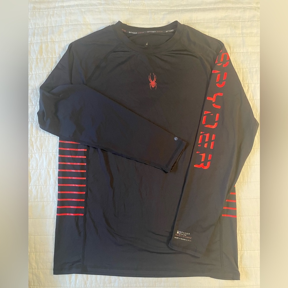 Spyder Men's Black and Red Long Sleeve Tee Lightweight Rash Guard Med